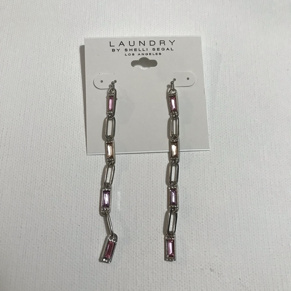 Laundry by Shelli Segal Silver Tone Dangle Earrings with Soft Pink Rhinestones - Picture 1 of 3